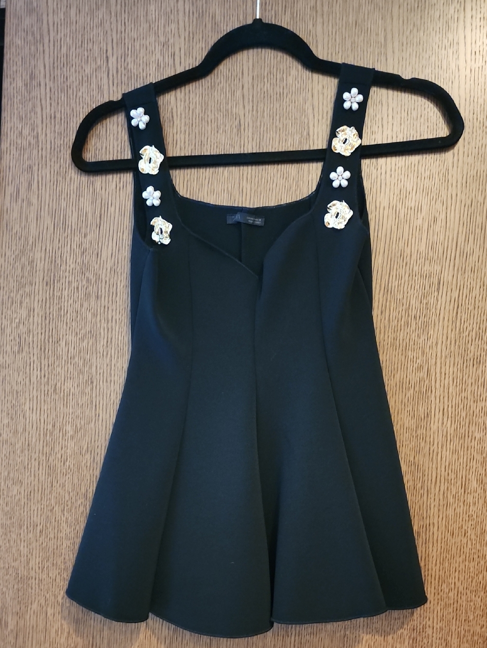 Zara Flower Embellished Black Fit-and-Flare Tank Top